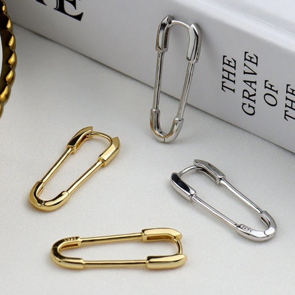 *NEW 925 Sterling Silver Paper Clip Pin Earrings